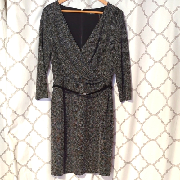 Lauren Ralph Lauren Black Label Banon 3/4 Sleeve Shift Dress Black/Ivory Size 14 - Picture 2 of 11